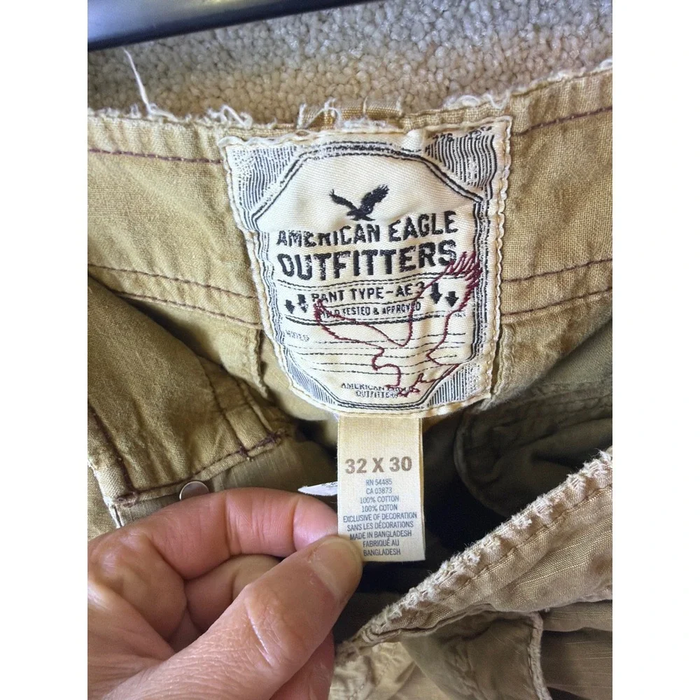 American Eagle Cargo Pants Men 32x30 Tan Ripstop AE-3 Field Trousers y2k Grunge